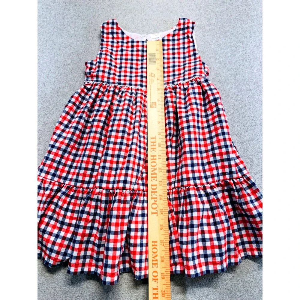 OshKosh Bgosh Tiered Dress Kids 4T Red White Blue Gingham Plaid Americana